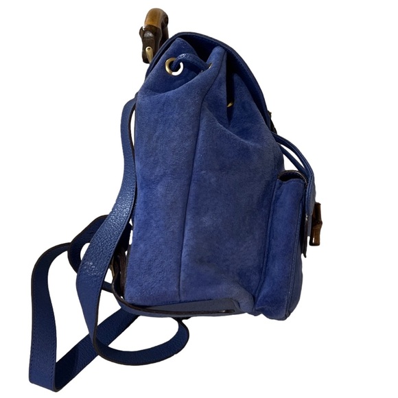Gucci Blue Suede and Letter Bamboo Backpack - Picture 5 of 13